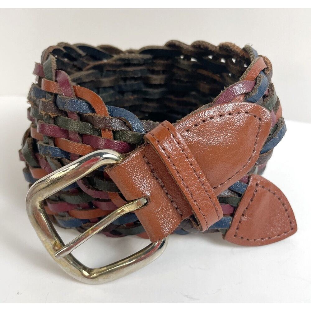 Braided Leather Belt Womens Multicolor M L Woven Western Brown Black Red Gold